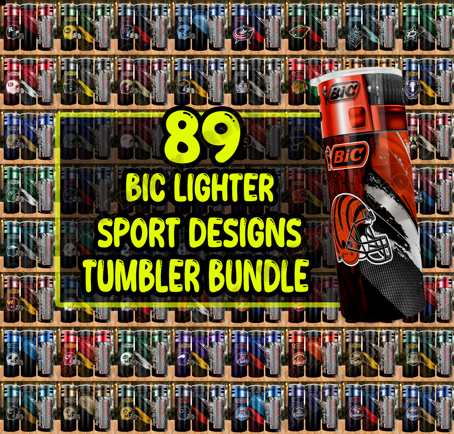 BIC Lighter Football Team Tumbler Wrap Bundle PNG ,Bundle tumbler png ,Sport tumbler designs bundle PNG, Lighter 20oz Tumbler Wrap Bundle