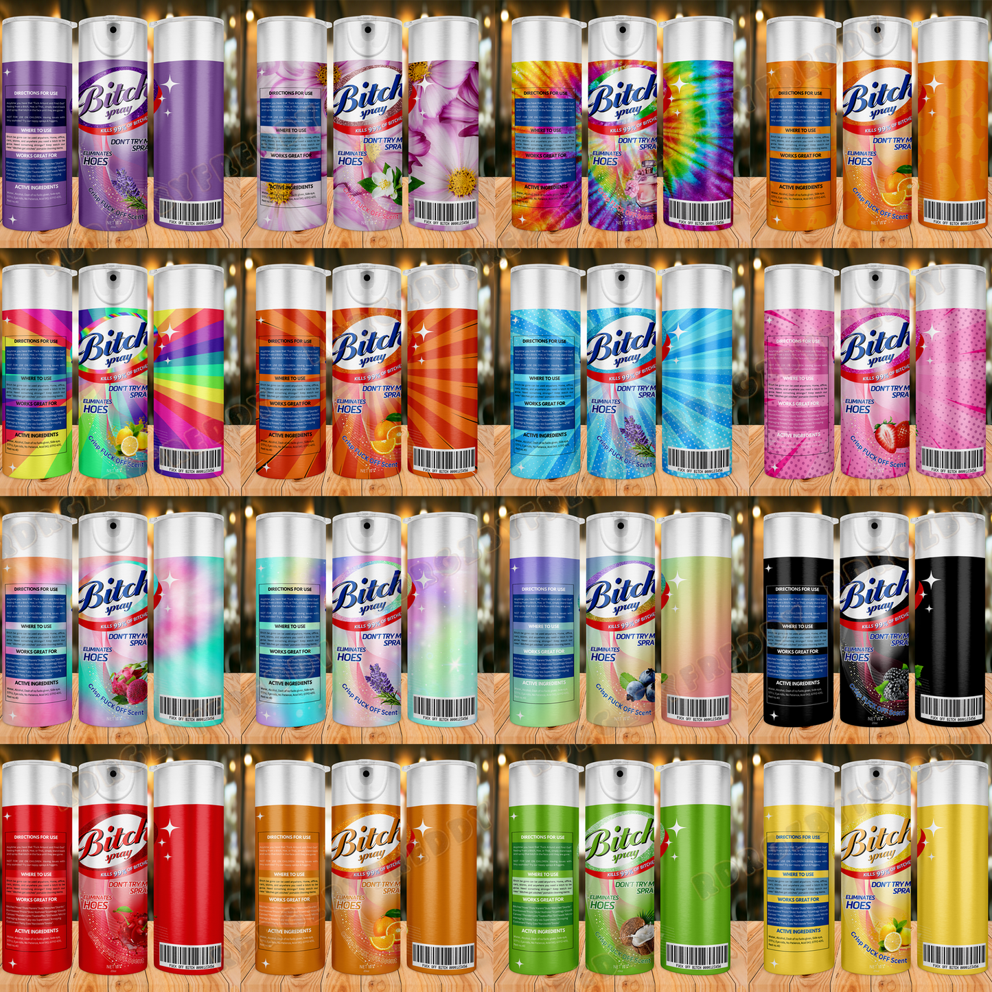 Bitch Spray Bundle Designs, Bitch Be Gone 20oz Tumbler Wrap PNG File For Sublimation, Rainbow Bitch Spray, Funny spray tumbler wrap.