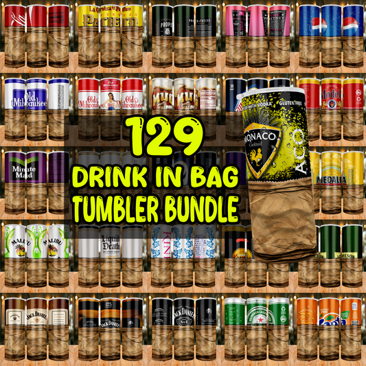 DRINK IN BAG Liquor & Soda Tumbler Wrap Bundle | 20oz Sublimation PNG | Beer, Soda Can, and Drink Designs | Print Shop Starter Pack Template